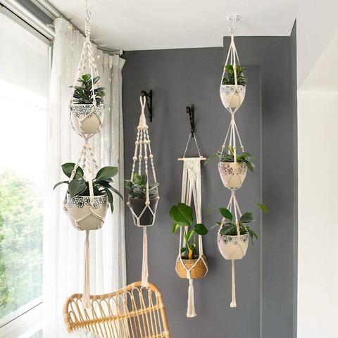 Colgador de macramé para planta hecho a mano, gran oferta, colgador de flores/macetas para decoración de pared, bandeja de 100% de countyard para cesta para plantas ► Foto 1/6