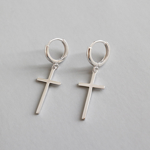 XIHA-pendientes de aro con Cruz para mujer y hombre, de Plata de Ley 925, aros coreanos Huggie, estilo Hip Hop, Rock, gótico, Punk, joyería para fiesta ► Foto 1/6