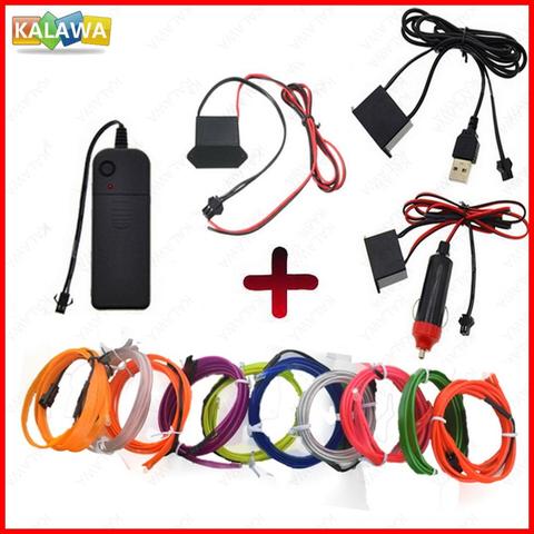 Neón Led Flexible EL Cable de luz de la 1-5M cinta de tira LED de coche impermeable costura borde estilo de coche USB 12V 5V 3V Flex ► Foto 1/6