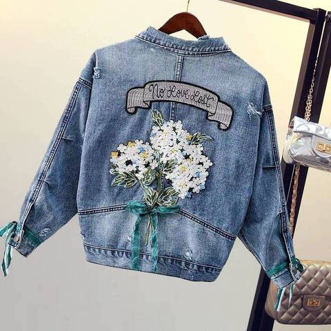 Chaqueta corta de mezclilla para mujer, abrigo de tela vaquera con flores  bordadas, Harajuku, suelta, ropa de otoño - Historial de precios y revisión  | Vendedor de AliExpress - Nevettle Mally Store 