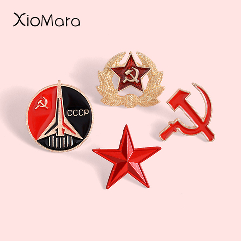 Pin de esmalte con símbolo Retro de la URSS, hoz de Estrella Roja, martillo de la guerra fría, CCCP ruso, regalo de broche, insignias de solapa de alfiler para capa ► Foto 1/6