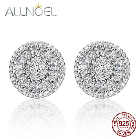 ALLNOEL-pendientes tipo botón de plata fina para mujer, aretes de diamante de circonio blanco 5A, joyería fina de compromiso de platino para boda 925 ► Foto 1/6