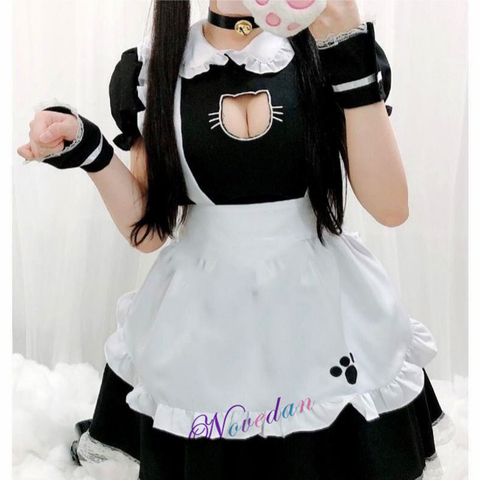 Sexy chica gato negro las mujeres de la fantasía traje de doncella francesa hombres gótico adorable Vestido de Lolita Anime Cosplay traje de talla grande XXXL XXXXL ► Foto 1/6