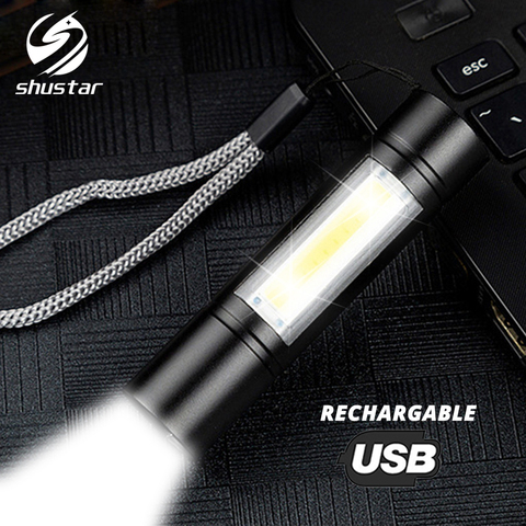 Linterna recargable con USB portátil de 3 modos de iluminación COB + XPE LED, Mini linterna a prueba de agua para acampar, ciclismo, trabajo, etc. ► Foto 1/6