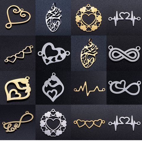 5 unids/lote de acero inoxidable corazón pulsera diy haciendo conector venta al por mayor encanto infinito amor conectores colgante de joyería ► Foto 1/6