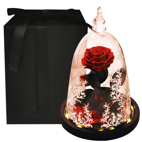 La Bella y La Bestia eterna Rosa artificial flores en cúpula de cristal con luz LED lámpara de noche Velentine Día de las madres, regalos para chica ► Foto 1/6