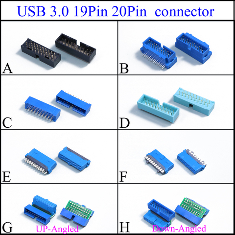 YuXi-conector USB 3,0, 19 P, 19 pines, 20pin, 19 P, macho, 90/180 grados, chasis de placa base, Conector de expansión de asiento delantero ► Foto 1/1