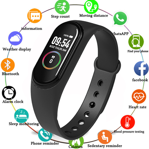 Nuevo reloj de pulsera M4 banda inteligente pulsera rastreador de Fitness Color táctil deporte ritmo cardíaco Monitor de presión arterial hombres mujeres Android ► Foto 1/6