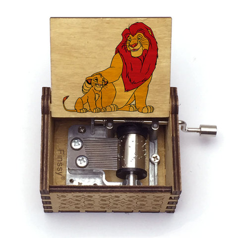 Caja Musical de madera con estampado de León para decoración, caja Musical de madera con mensaje 