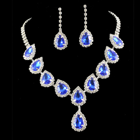 Elegante boda nupcial Juegos de joyas para mujer pendientes de collar de cristal azul de Color plata fiesta joyas ► Foto 1/6