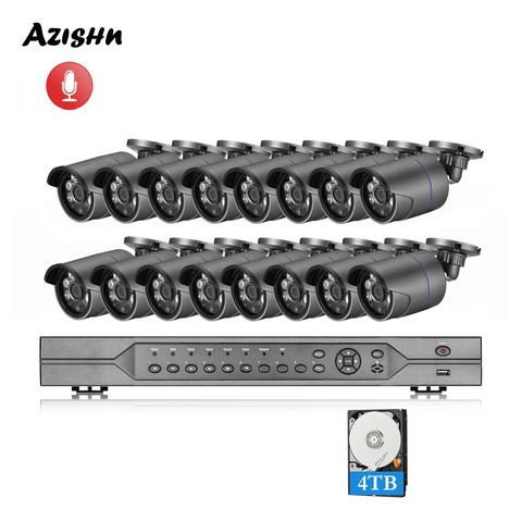 AZISHN-sistema de seguridad CCTV impermeable, Kit de NVR POE de 5mp, H.265, 5MP, 2592X1944, cámara IP, detección facial, P2P, 16 canales ► Foto 1/6