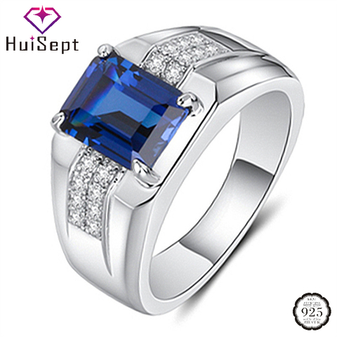 HuiSept-Anillo de plata 925 para hombre, joyería de moda, Esmeralda, zafiro, circonita, gemas, para dedo, accesorios de compromiso de boda ► Foto 1/6