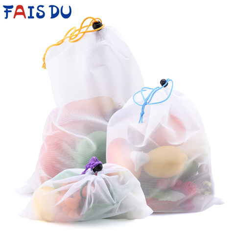 Bolsas de malla reutilizables para frutas y verduras, bolsas lavables de colores, bolsos ecológicos para juguetes de almacenamiento, artículos diversos, 3/9/15 Uds. ► Foto 1/6