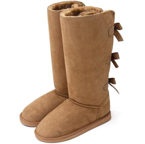 Botas de nieve gruesas y cálidas para mujer, botines de nieve de tacón plano con lazo, a la moda, de tubo alto, novedad de invierno 2022 ► Foto 1/6