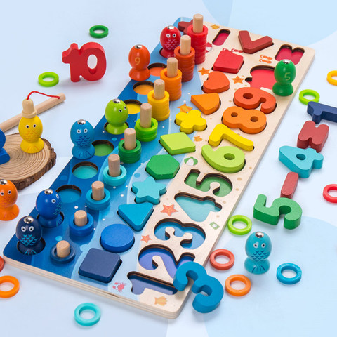 Juguetes educativos Montessori para niños, tablero de juego de aprendizaje temprano de madera, en forma de color, para niños de 3 años ► Foto 1/6