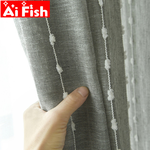 Pantallas de lino blancas para ventana, rayas verticales con bola de algodón, tul, Cortinas para sala de estar, Gris Moderno, Cortinas MY350C ► Foto 1/6