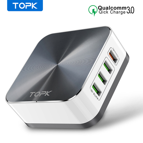 Cargador USB TOPK 50W de carga rápida 3,0 con 8 puertos USB, cargador rápido de escritorio para teléfono móvil, para iPhone, Samsung, Xiaomi, EU, US, UK, Plug ► Foto 1/6