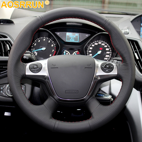 AOSRRUN accesorios de coche de cuero genuino protector para volante de coche para Ford Kuga Focus 3 Escape 2014 2013 2012 ► Foto 1/3