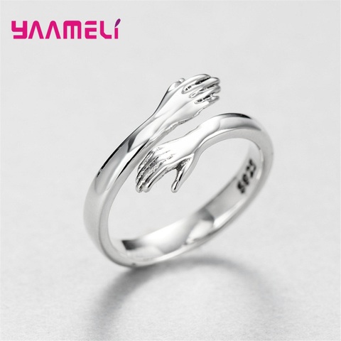 Anillo ajustable de Plata de Ley 925 para hombre y mujer, sortija abierta con abalorio de abrazo de amor, joyería para citas ► Foto 1/6