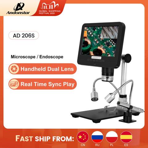 Andonstar-microscopio Digital de doble lente endoscopio, 7 pulgadas, LCD, para reparación de teléfonos PCB, herramientas de soldadura SMD/SMT, lupa 3D HD ► Foto 1/6