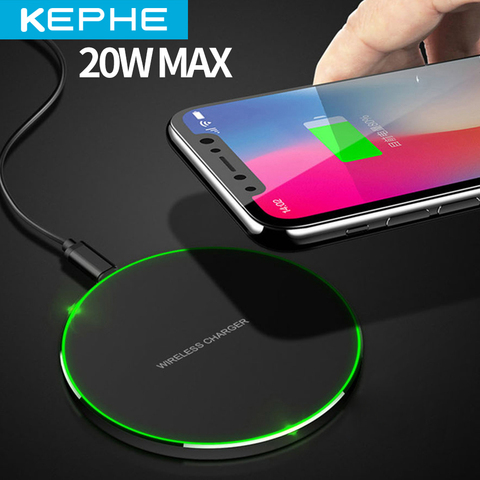 KEPHE-Cargador inalámbrico con carga rápida de 20W, almohadilla de carga Qi, con conexión USB, para modelos Samsung Galaxy S8, S9, S9+, S10 y Note 9, iPhone 8 Plus, X, XR, XS Max y 11 Pro ► Foto 1/6