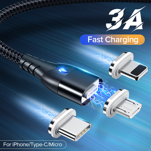 GETIHU 2m 3A Cable magnético para teléfono carga rápida 3,0 Micro USB tipo C cargador magnético carga rápida Cable de datos para iPhone 11 XS Max ► Foto 1/6
