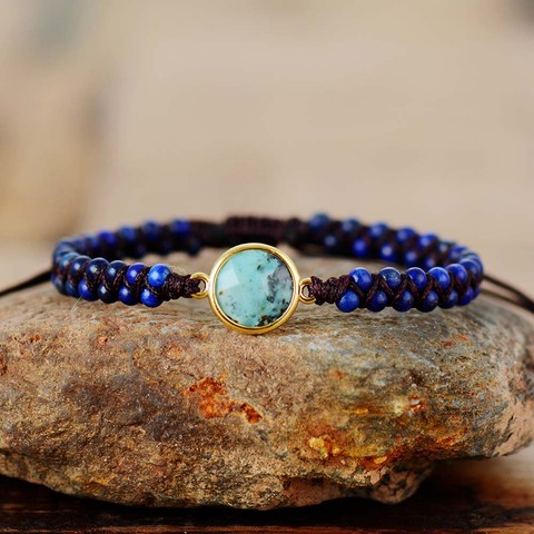 Amuleto de pierda Natural pulseras de África Japser Lapis cuerda trenzado pulseras Yoga amistad pulsera de enamorado Femme ► Foto 1/6