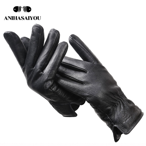 Guantes masculinos para invierno de piel de ciervo, guantes de cuero para hombres, suaves, táctiles de cuero genuino negro, novedad de 2022, 8025 ► Foto 1/6