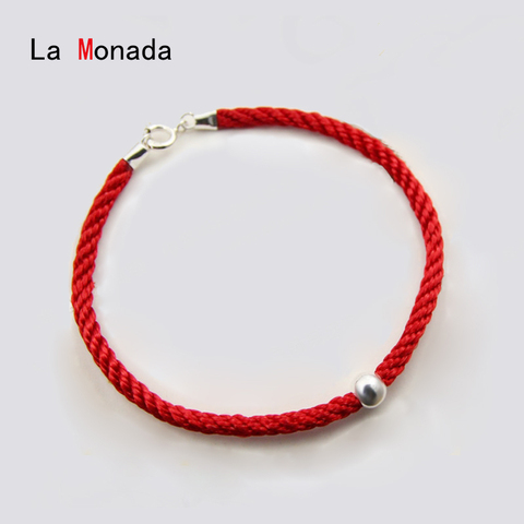 La Monada par rojo hilo mano 999 pulsera de plata pura rojo cuerda de rosca pulseras para las mujeres de bola de plata de hombre ► Foto 1/3