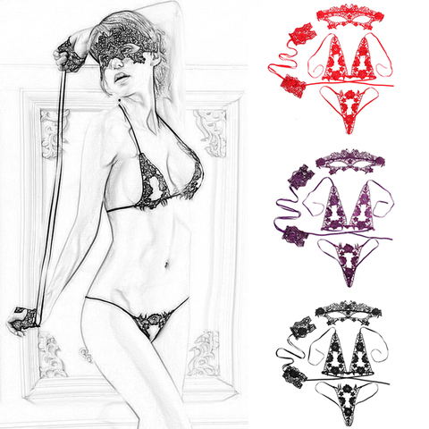 Conjunto de lencería de encaje transparente, Push Up, Bralette, lencería Porno, conjunto de bragas, ropa interior Sexy, Uds. ► Foto 1/6