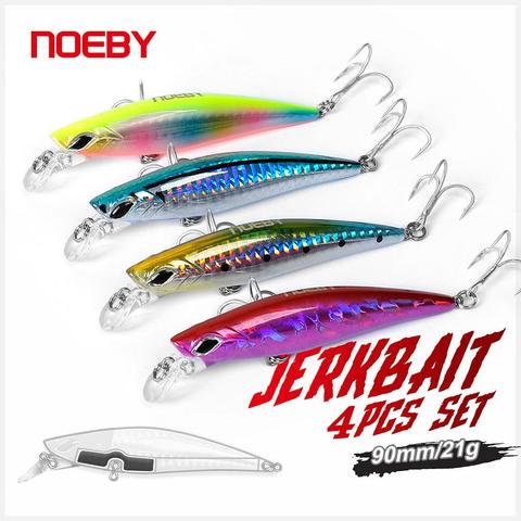 NOEBY 4 Uds señuelo de pesca 90mm 21g señuelo hundido Wobblers Jerkbait para invierno pesca Artificial cebo duro afrontar Señuelos de Pesca ► Foto 1/6