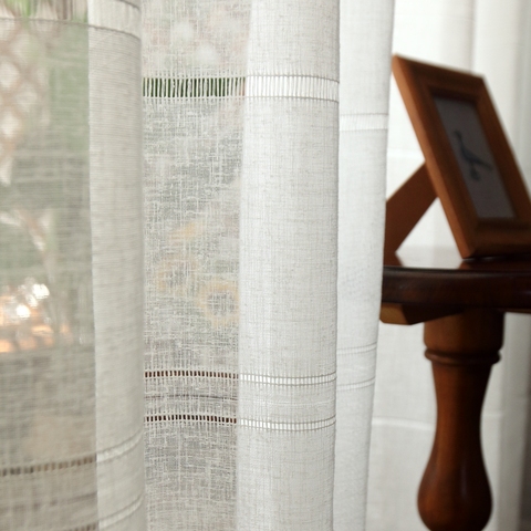 Cortinas de tul caladas de lino y algodón para ventana de dormitorio, para sala de estar, transparentes, hechas a medida ► Foto 1/6