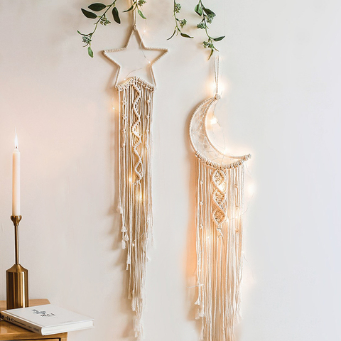 Atrapasueños de macramé para habitación de niñas y niños, Estrella nórdica, Luna, decoración de habitación Bohemia, regalos para guardería ► Foto 1/6