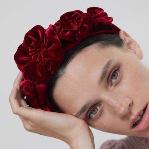 Diadema de terciopelo grueso con flor roja y Rosa grande para mujer, diademas anchas, accesorios para el cabello de Chica Elegante, bandana Vintage ► Foto 1/6