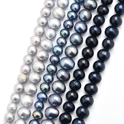 Perlas cultivadas de agua dulce naturales, pavo real gris, 7-8mm, perlas sueltas de forma redonda, 55-58 Uds. ► Foto 1/6