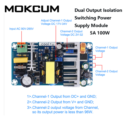 Módulo reductor de salida Dual, Módulo del interruptor de la fuente de alimentación ajustable, convertidor de AC-DC, 110V, 220V a 12V, 24V, 36V ► Foto 1/6