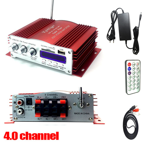 KENTIGER 3001 amplificador de 4 canales con mando a distancia reproductor de tarjeta USB/SD Radio FM 12V5A adaptador de corriente y Cable auxiliar opcional ► Foto 1/6