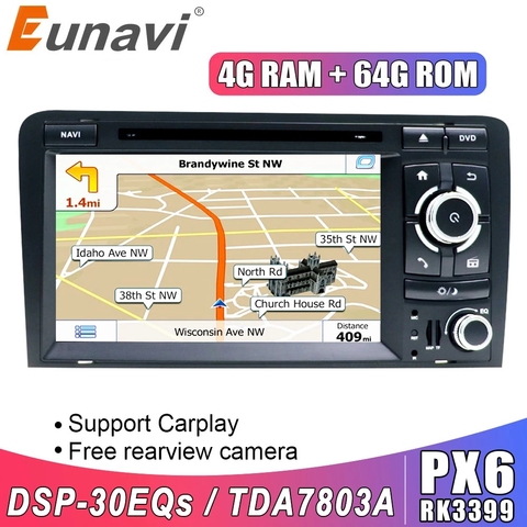 Eunavi Android 10 4G 64G 2 DIN CAR DVD GPS para Audi A3 8P 2003-2012 S3 2006-2012 RS3 Sportback 2011 reproductor multimedia 8 núcleos ► Foto 1/6
