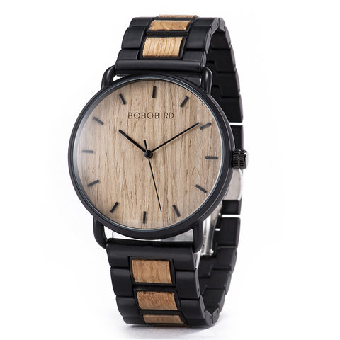 BOBO BIRD-Reloj de pulsera de madera de cebra para hombre, cronógrafo de cuarzo, sencillo, ultrafino, envío directo ► Foto 1/6