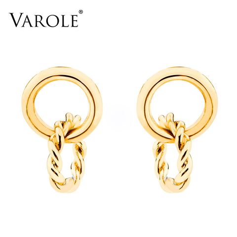 VAROLE-pendientes colgantes de círculo Simple para mujer, aretes con luz geométrica, Color dorado, joyería ► Foto 1/6