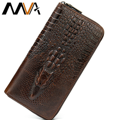 MVA-billeteras de cuero genuino para hombre, bolso de mano masculino, con estampado de cocodrilo, carteras de negocios largas ► Foto 1/6