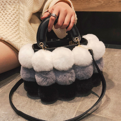 HISUELY invierno Faux Fur nueva de lujo señoras Lindo bolso de mujer diseñador bolso Bola de Pelo bolsas de mensajero de hombro bolsos mujer ► Foto 1/6