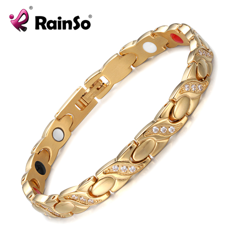 RainSo-pulsera magnética de acero inoxidable para mujer, joyería de terapia de moda, cadena de eslabones dorados con elementos Bio, regalo ► Foto 1/6