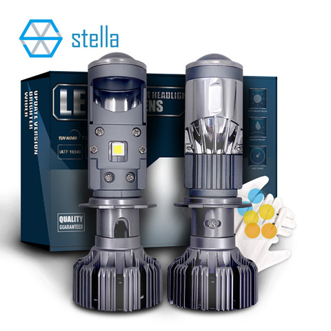 Stella auto-bombillas de faro led mini H4 H7 para coche, lámpara de cabeza, haz de Luz De Carretera, lámpara de hielo, 55w, 5500k, luz blanca ► Foto 1/6