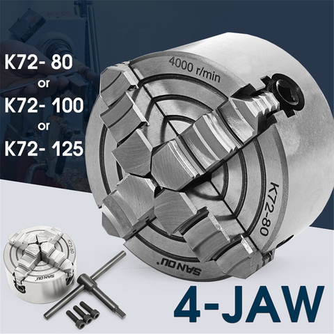 Portabrocas de 4 mordazas independiente, 1 Uds., Perno de montaje, K72- 80/K72- 100/K72- 125, 80mm/100mm, 1 Uds. ► Foto 1/6