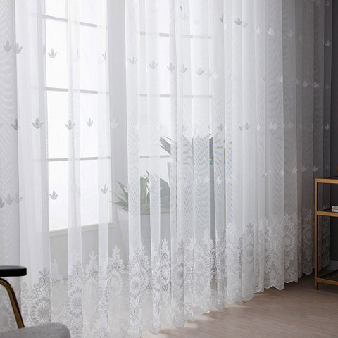Bordado blancas de flores de tul de la pantalla de la ventana cortina habitación dormitorio de lujo cortina con Voile transparente ciego cortinas de puerta ► Foto 1/6
