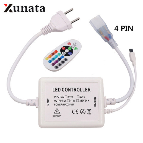 Regulador de intensidad con controlador remoto IR de 24 teclas, tira de luces LED de neón RGB 220, 750W, 4 pines, 5050, US110V, UE, AU, UK, 2835 V ► Foto 1/2