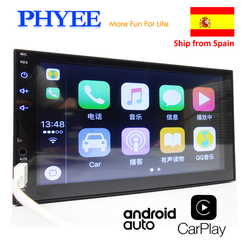 Radio Estéreo para coche 2 Din Apple Carplay, con Bluetooth, Android, reproductor MP5, pantalla táctil de 7 