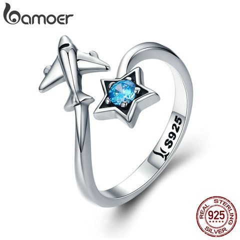 BAMOER-anillos de dedo para mujer, Star Tours, Estrella y avión, 100% Plata de Ley 925, joyería de plata de ley para mujer, SCR322 ► Foto 1/6