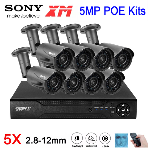 Sistema de Detección facial de Metal para exteriores, kit de cámara CCTV IP POE de 5MP, H.265-12mm + 2,8, 5X Zoom, IP66, ONVIF, Audio, 4 canales, 8 canales, color gris ► Foto 1/6